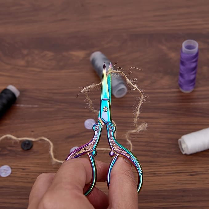 3.6 inch Small Titanium Scissors with Cover, Mini Scissors in a Pouch, All Purpose Everyday Use, Titanium Color