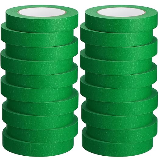 Fainne 30 Pcs Green Painters Masking Tape Bulk 1 Inch x 55 Yard, General Purpose Paint Band Removable Adhesive Tape Multi Surface Roll for Painting Labeling School Supplies