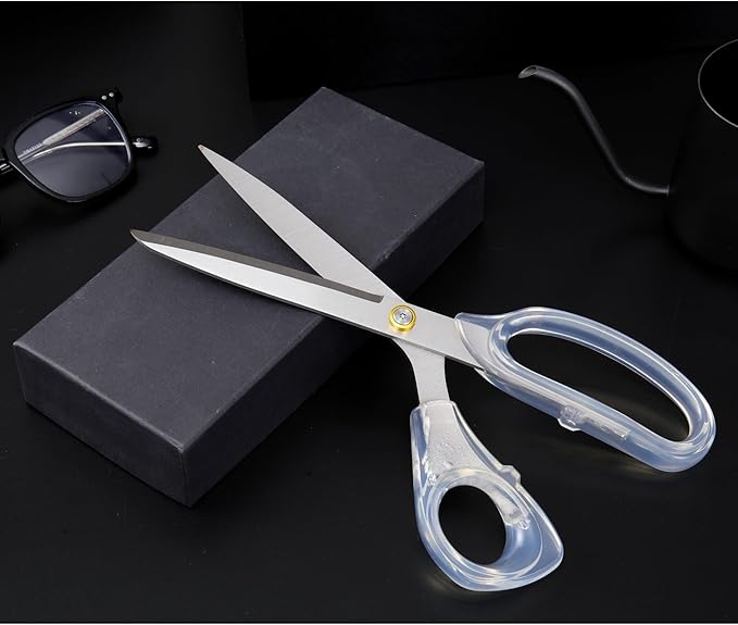 Silver Sewing Scissors 9" Ultra-Sharp Heavy Duty Crafting Shears with Transparent Ergonomic Handle All-Purpose Scissor, sewing,office cutting, Comfortable Handle Design, Versatile Usage