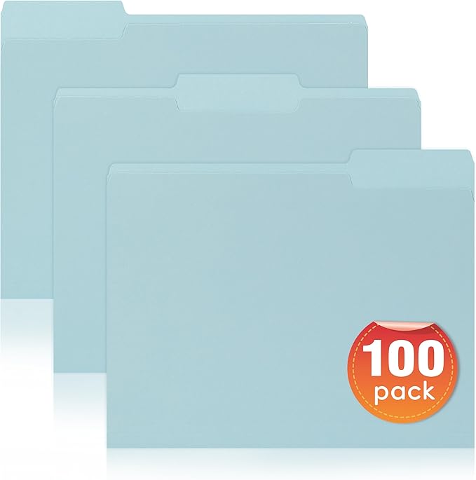 100 Packs File Folders Letter Size, 8.5 x 11 Colored File Folders 1/3 Cut Tab for Easy Labeling, for Home, Office, School Filing