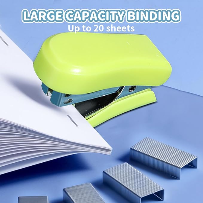 BoAn Mini Stapler, Staple Remover, Desk Stapler Office Staplers, 20 Sheet Capacity, Cute Stapler with 600 pcs Staples for Office and School Supplies(Blue&Pink&Green)