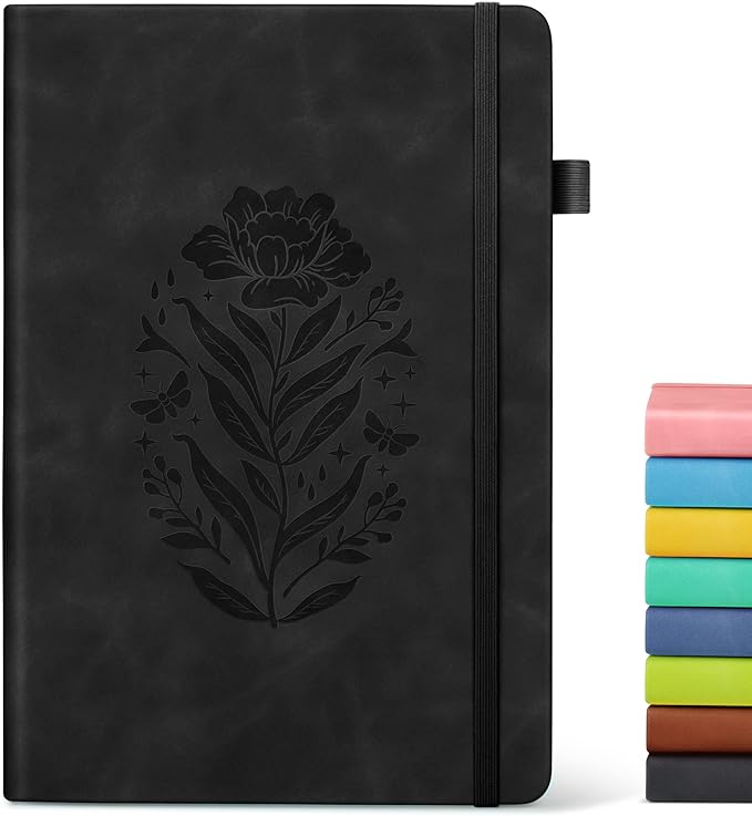 Lined Journal Notebook for Women, A5 Pink Hardcover Leather Journals for Writing, 200 Pages Travel Daily Journal,Thick College Ruled Notebook for Work School, Note Taking, Business 5.75'' X 8.38'' Black