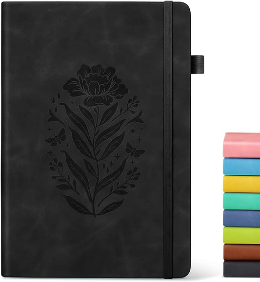Lined Journal Notebook for Women, A5 Pink Hardcover Leather Journals for Writing, 200 Pages Travel Daily Journal,Thick College Ruled Notebook for Work School, Note Taking, Business 5.75'' X 8.38'' Black