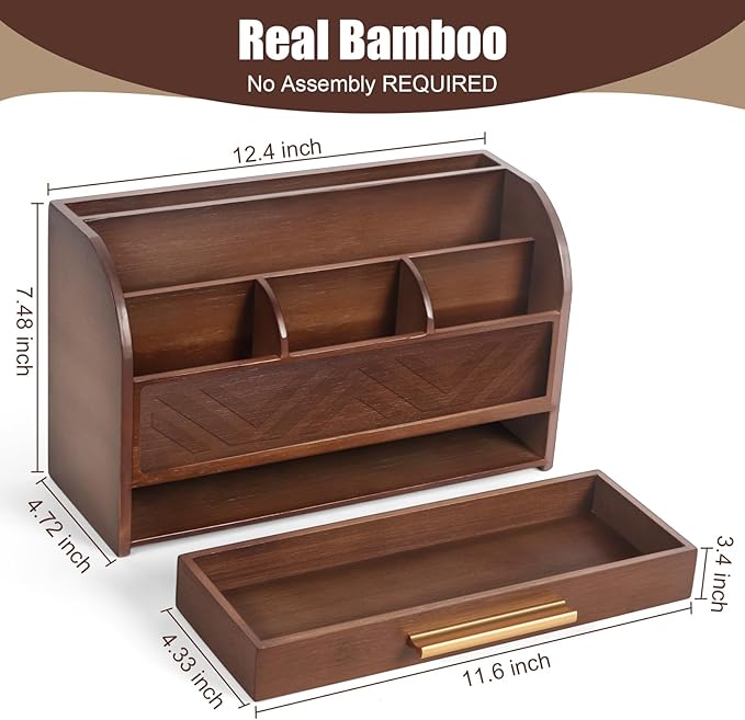 Mail Organizer Countertop Kitchen-Brown Mail Holder Countertop Drawers Wood Desk Drawer Tabletop Storage Organization Pen Holder Letter Sorter Makeup Organizer for School Home Office Supplies