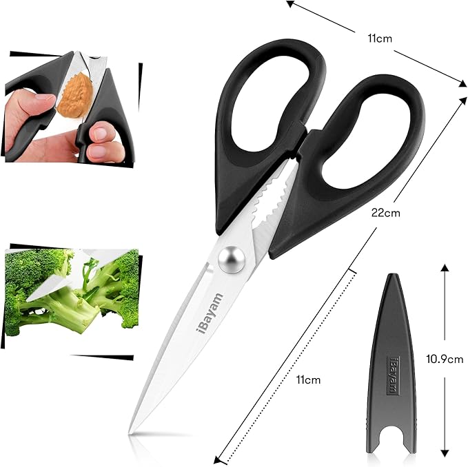 Stocking Stuffers for Men, White Elephant Gifts for Adults, Kitchen Scissors All Purpose Kitchen Shears 8.5" Cooking Scissors with Sheath, Black Kitchen Accessories, Kitchen Gadgets Utensils