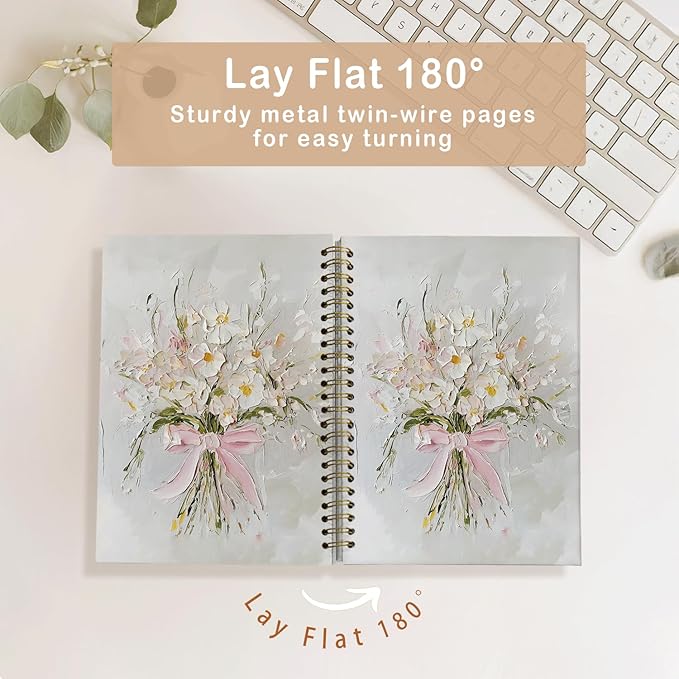 Pink Bow Floral Journal for Women Girls, Preppy Pretty Trendy Notebook, Girl School Supplies for Notes, Writing & Gifts, Floral Coquette Aesthetic Spiral Notebook, A5 Size 5.5x8.3