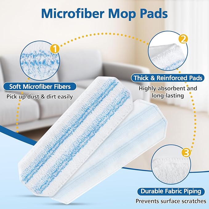 6 Pack H2prO Mop Pads Compatible with O Ceda H2PrO Flat Mop System, 100% Microfiber Mop Head Replacements, Washable and Reusable for H2prO Mop Refills, White