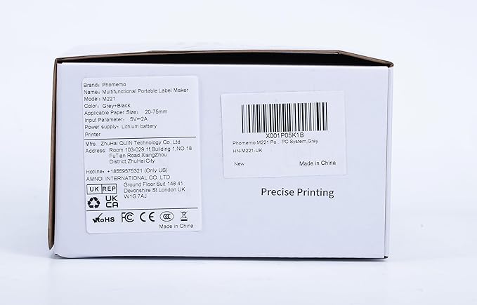 Phomemo Label Makers- Barcode Label Printer M221 3 Inch Label Maker Bluetooth Thermal Printer for Small Business/Home Use, for Barcode, Address, Logo, Stickers, Compatible with Phone & PC, Gray