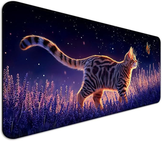 Anime Cute Cat Gaming Desk Pad, Extended Large Fantasy Kawaii Animal Mouse Pad, Computer Keyboard Laptop Mouse Mat for Work, Office and Home, XL