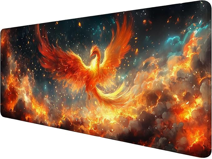 Fire Phoenix Gaming Mouse Pad Desk Pad Fantasy Myth Dream Red Bird Mousepad XL Large Gaming Mouse Pad Laptop Keyboard Mat Desk Pad Office Home Decor for Women Girl 31.5"x11.8"