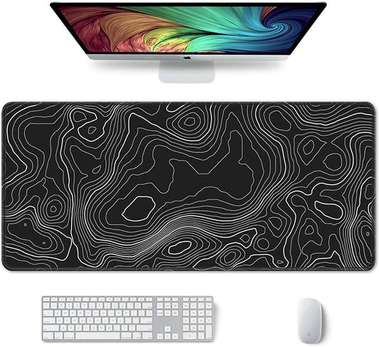 Auhoahsil Large Mouse Pad, XXL Desk Pad, Extened 35" x 15", Non-Slip Rubber Base, Stitched Edges, Superior Surface, Waterproof Keyboard Mat, Large Mousepad for Gamer, Office & Home, Black Contour