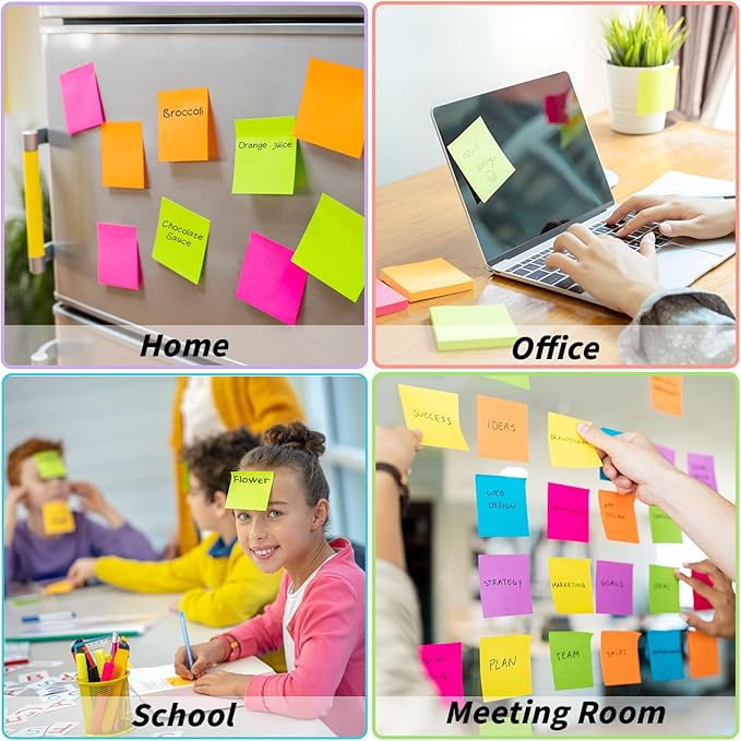 100 Pack Sticky Notes Bulk 3 x 3 in Self-Stick Note Pads Colorful Posted Note in 20 Colors Adhesive Paper Memo 50 Sheets/Pad Easy to Post for Office Home School Meetings Notebook Wall Door Window
