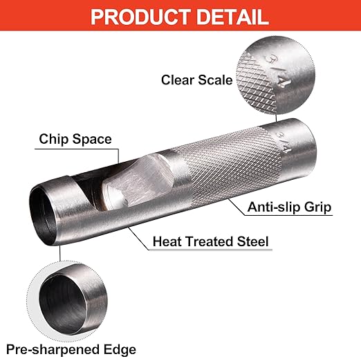 Spurtar 12 PCS Steel Hollow Leather Punch Set 1/8''-3/4''(3-19mm) Heavy Duty Round Hole Punch Set Leather Hole Tool for Watch Cloth Belt Gaskets w/Storage Bag