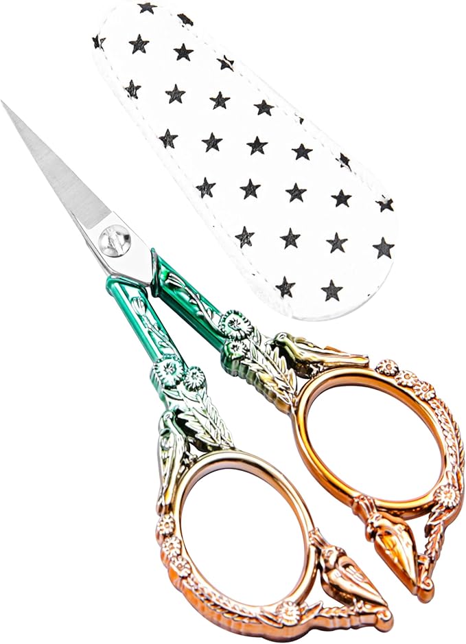 Small Embroidery Scissors with Cover -Cute and Comfortable handles with Sturdy and Sharp Tips for Precise Cutting, Perfect Size for Keeping in Your Sewing and Craft Supplies Kit