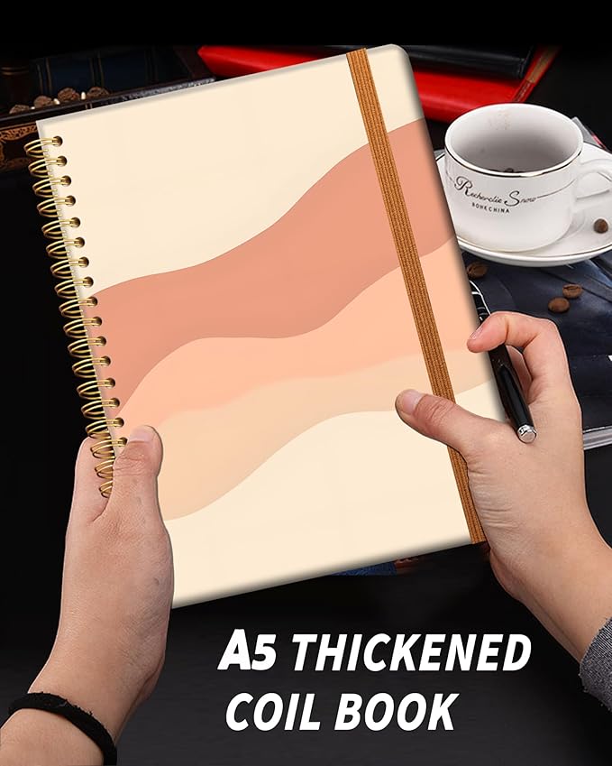 Ruled Spiral Writing Notebook,A5 Hardcover Lined College Journal for Women,Strong Twin-Wire Binding with Premium Paper,8.4" X 6",Perfect for School,Office,Home(Pink Stripe)