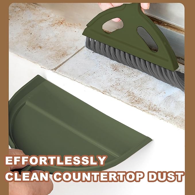 NBGYTECH Mini Broom and Dustpan Set Small Broom with Dustpan Combo Set Portable Cleaning Tools for Home Office RV Learning Camping (Olive Green)