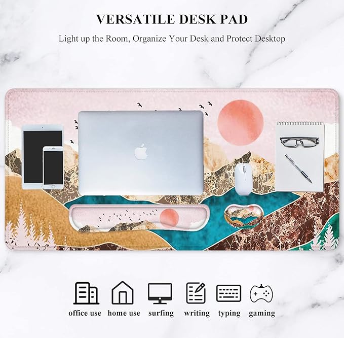 LATEEFAH Large Mouse Pad and Keyboard Wrist Rest, Desk Pad for Keyboard and Mouse, Extended Gaming Mouse Pad with Wrist Support, Waterproof Non-Slip Desk Mouse Mat for Office, Home