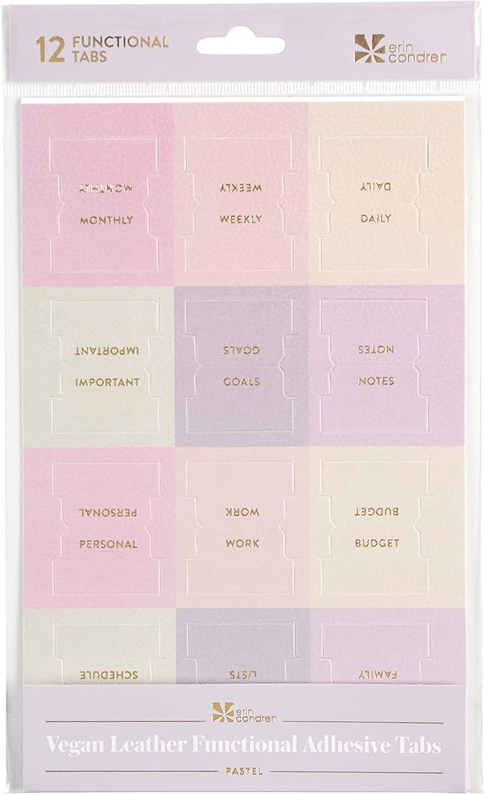 Erin Condren Vegan Leather Monthly Adhesive Tabs, Functional Planner Tabs for Organization, Sticky Index Page Markers, Journal and Notebook Accessories, Pastel