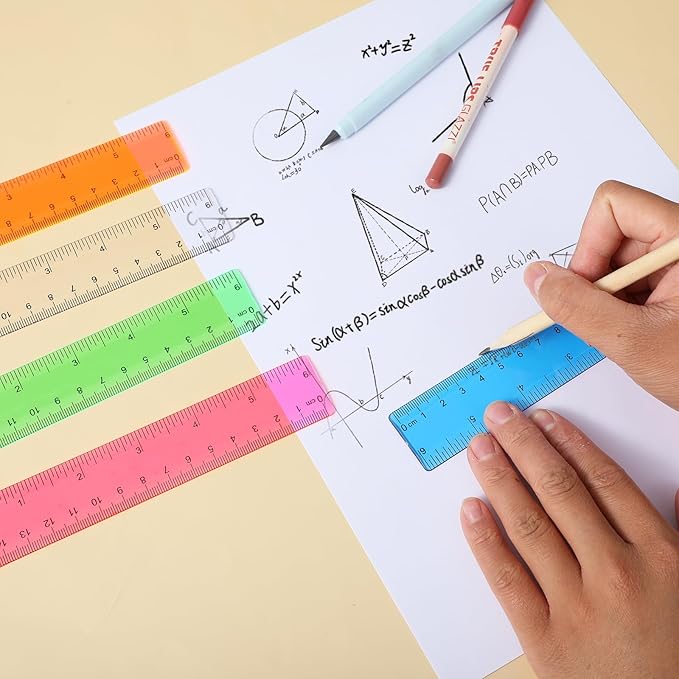 10 Pack Plastic Ruler 6 Inch 5 Assorted Color Small Plastic Ruler Straight Edge Ruler Flexible Ruler Measuring Tool Rulers Bulk for Kids School Office Classroom