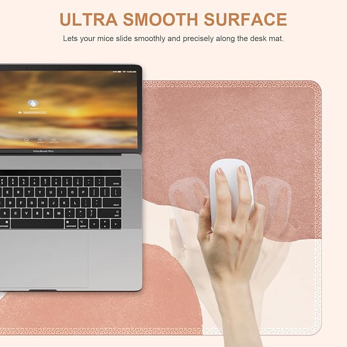 HAOCOO Desk Mat, Computer Desk Pad, Large Mouse Pad for Desk, XXL Gaming Mousepad for Desktop with Non-Slip Base, Waterproof Laptop Keyboard Mat for Home Office, Light Pink Boho