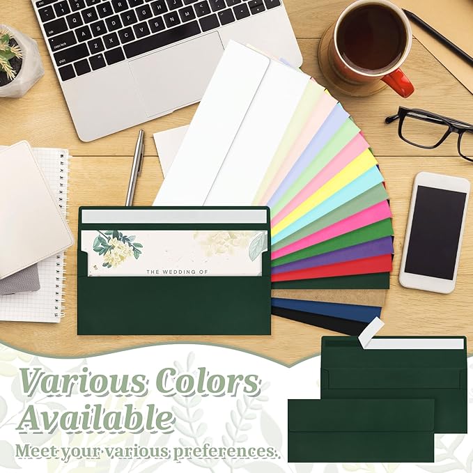 200 Dark Green #10 Business Envelopes, Self Seal Standard Envelopes, Windowless Business Mailing Envelopes for Office, Checks, Letters, Invoices, Statements, Wedding, 4-1/8 x 9-1/2 inch