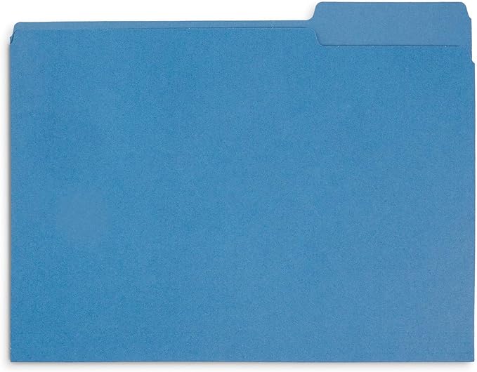 File Folder, 1/3 Cut Tab, Letter Size, Blue, Great for Organizing and Easy File Storage, 100 Per Box