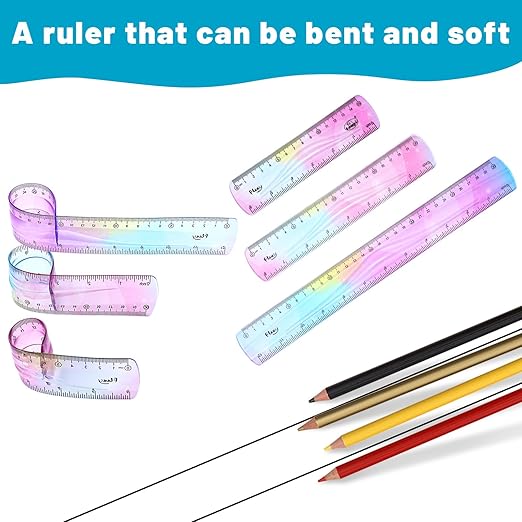 3 Pieces Flexible Ruler, Mabor Plastic Ruler 6inch 8inch 12inch Shatterproof Straight Edge Soft Bendable Rulers for Kids Classroom Office Home Supplies