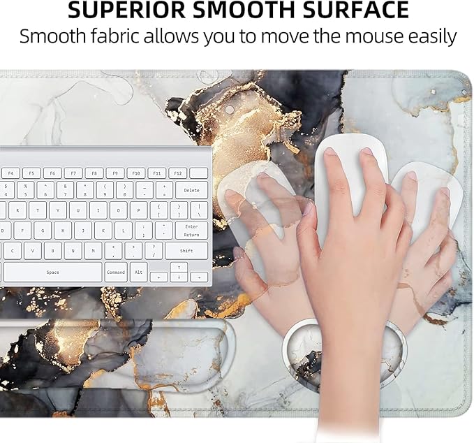 LATEEFAH Large Mouse Pad and Keyboard Wrist Rest, Desk Pad for Keyboard and Mouse, Extended Gaming Mouse Pad with Wrist Support, Waterproof Non-Slip Desk Mouse Mat for Office, Home