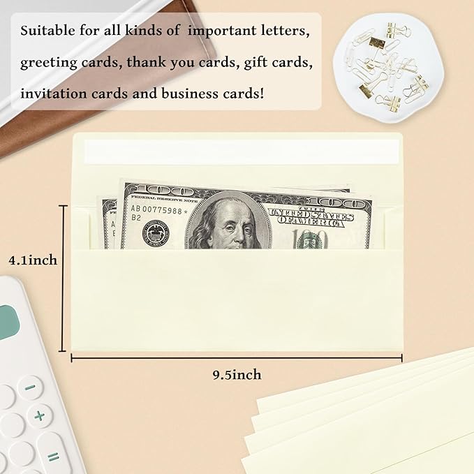 50 Pack #10 Business Envelopes, Ivory Standard Envelopes Self Seal, Letter Size Business Mailing Envelopes for Checks Letters Invoices Statements Birthday Graduation Wedding, 4 1/8 x 9 1/2 Inch