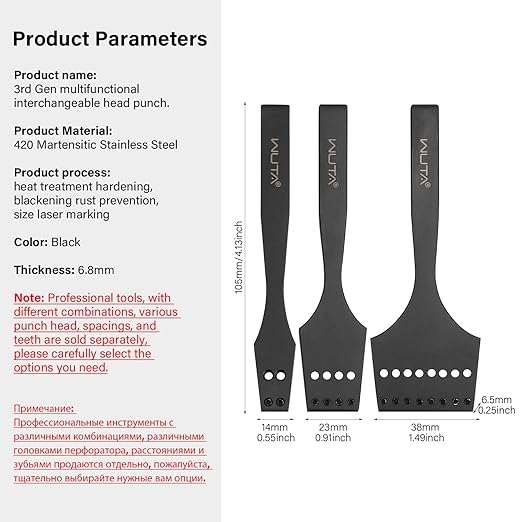 WUTA Leather Stitching Punch, 3nd Removable Round Hole Pricking Irons, Professional Working Hole Punch Tool Set for DIY Leather Craft（3mm- 2+10 Hole）