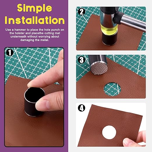 Swpeet 55Pcs Hollow Punch Cutter Tool and Cutting Pad with Craft Knife and Hammer Assortment Kit, Hole Hollow Punch Cutter Set Leather Cutting Tools Punching Handmade Cutting Tool with Case