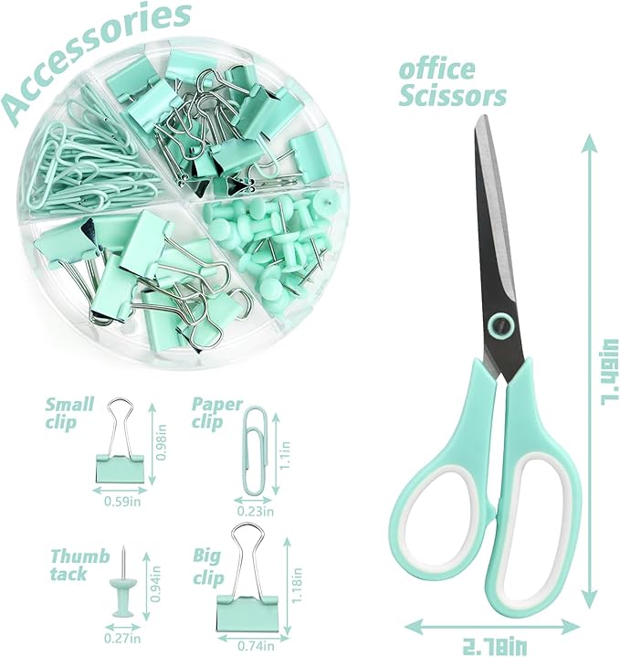 Green Desk Accessories, Rotating Pen Holder Set,Green Office Supplies with Stapler and Tape Dispenser Set, Gifts for Office Clerks,Student