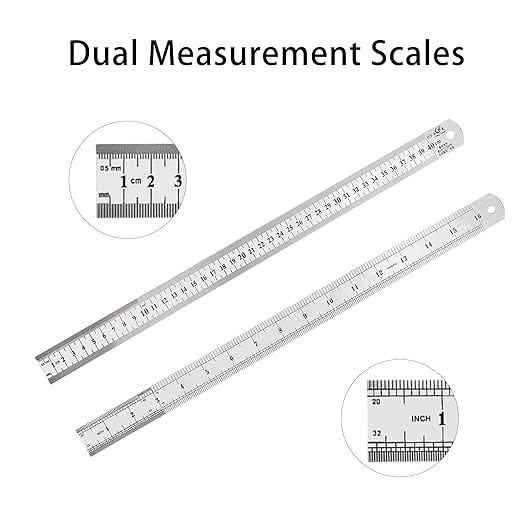 16 Inch Stainless Steel Ruler, Metal Straight Edge Ruler with Metric and Imperial Scales for School, Office, Workshop, 2-Pack