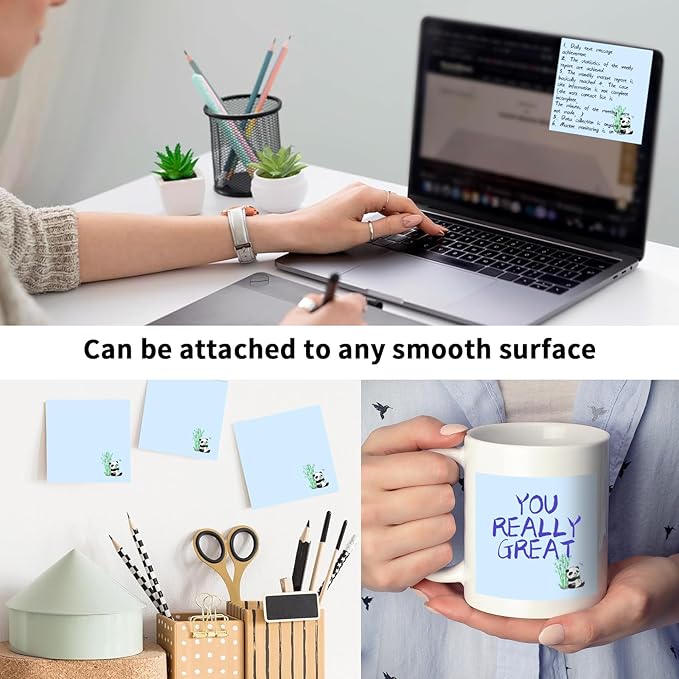 2 Pack Sticky Notes 3x3 Inches, Bright Cute Strong Sticking Power, Easy to Post for Home, Office, 80sheets/Pads, Cute Panda