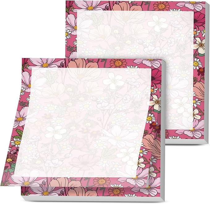 Sticky Notes, 2 Pads, 3x3 inches, Cute Colorful Fun Self-Stick Note Pads, Easy Post, Strong Adhesive Notepad Hot Pink Floral