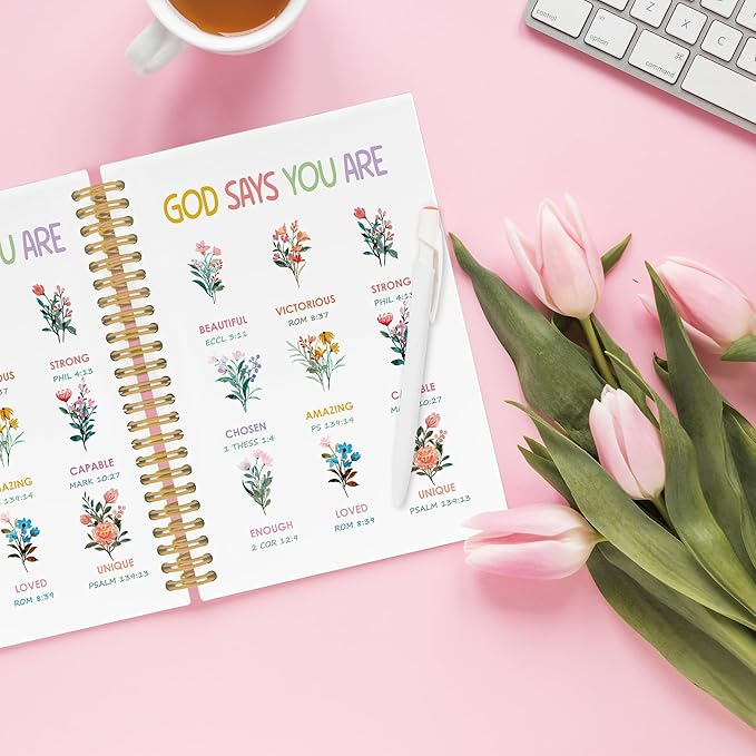 Inspirational Religious Spiral Notebook, Spring Floral Wildflower Faith Scripture Journaling Notebooks for Office School, Bible Verse Hardcover Journals Gifts for Women, 160 Pages 5.5 x 8.3 Inch