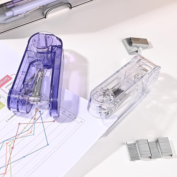 Temiary Swing-Arm Swivel Stapler with 400 Staples, 360 Degree Rotate Desktop Staplers for Booklet or Book Binding, 25 Sheet Capacity for Desk Classroom Office Supplies (Purple)