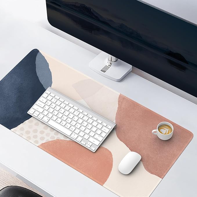 HAOCOO Mouse Pad, Computer Desk Mat, Large Mouse Pad for Desk, XXL Boho Mousepad Cute for Desktop with Non-Slip Base, Waterproof Laptop Keyboard Mat for Office Home,Boho Pink Navy