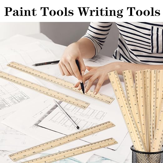 100 Pcs Wooden Ruler 12 Inch Rulers Bulk Wood Measuring Ruler 2 Scale Rulers for Classroom Ruler with Centimeters and Inches 30 cm Drafting Tools for Home Office