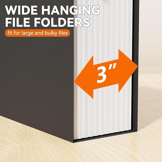 Plastic Extra Capacity Hanging File Folder Letter Size,Heavy Duty 3 inch Expansion,Reinforced Black Large Hanging Folders,Adjustable Tabs,Filing Cabinet Folders for Bulky Files Office,12 Pack