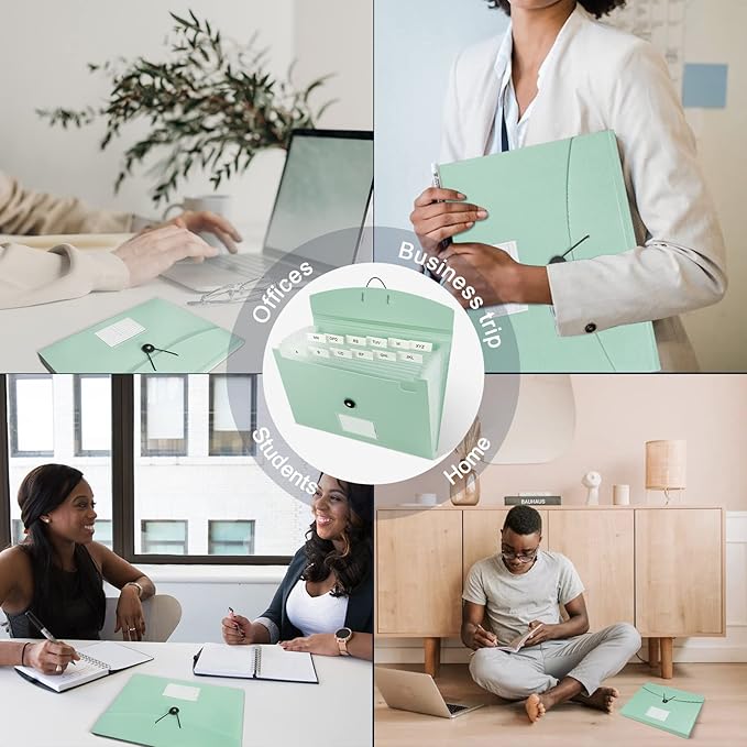 Green Expandable File Folders, Expanding Receipt Organizer, Accordion Folder File Folders, Important Document Organizer, Accordion Folder for Office/School