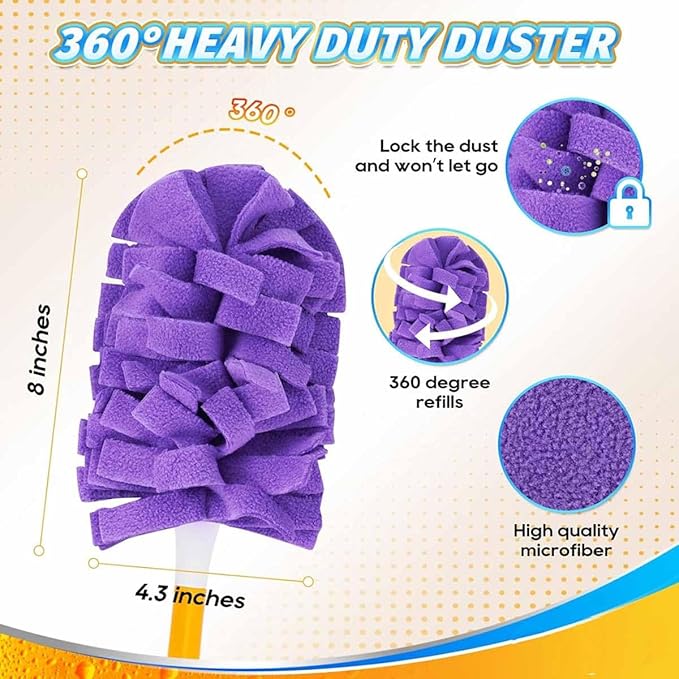 360°Electrostatic Duster Refills — The Sustainable Choice for a Dust-Free Home, Reusable & Washable Microfiber Duster Heads with Strong Electrostatic Adsorption,for Home (1 Handle + 5 Refills)