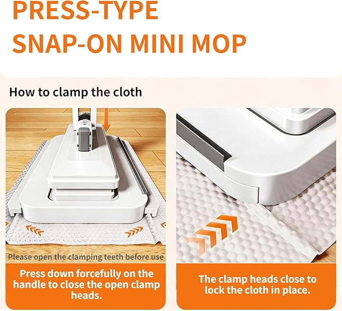 Snap Grip Mini Mop Stick with 39' Handle — Zero-Touch Gap Dust Cleaner & Locking Head, Lazy Mops Wet and Dry for Kitchen Bathroom Toilet Cleaning (1 mini mop+10 Cloths)
