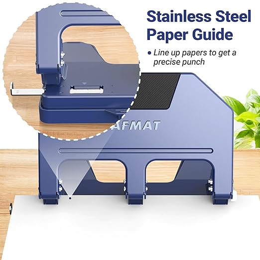 AFMAT HPX3 Heavy Duty 3 Hole Punch, 40-Sheet 3 Hole Puncher for Binder, Metal Three Hole Punch w/ 10,000+ Uses, 50% Reduced Effort, Bulit-in S.S. Paper Guide, Large Chip Tray, Blue