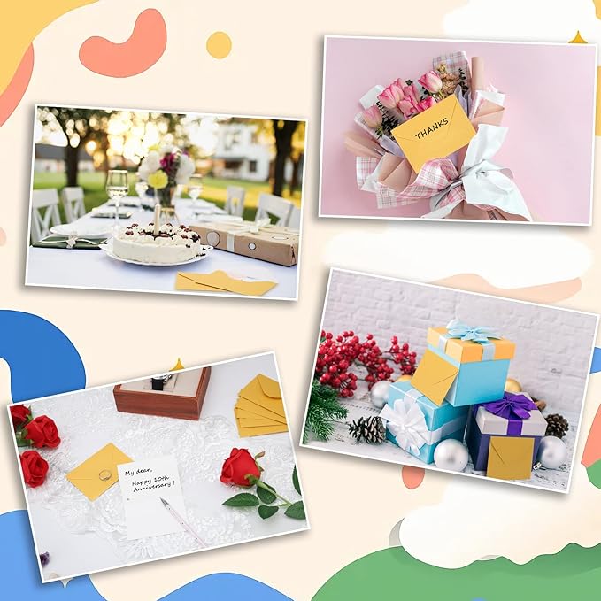 100 Pack 4 x 2.75'' Mini Envelopes Metallic Gold 120GSM Gift Card Envelopes Bulk Small Paper Gift Card Sleeves Greeting Card Business Card Tiny Envelope Pockets for Card & Invitation