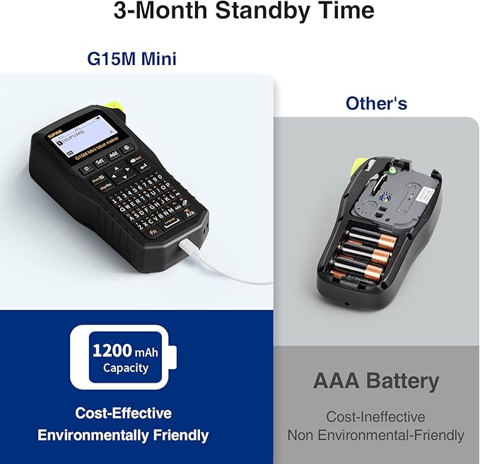 SUPVAN G15M Mini Portable Label Maker Machine with Tapes, Rechargeable 1200mAh Battery Thermal Transfer Printer, Compatible with Multi-Type Label, Home, Garage, Office & Outdoor