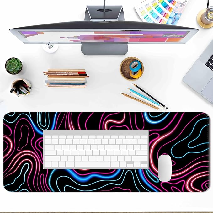 Topographic Contour Gaming Mouse Pad, Extended Cool Abstract Large Desk Mat, Computer Keyboard Laptop Mousepad for Work, Game, Office and Home, XL