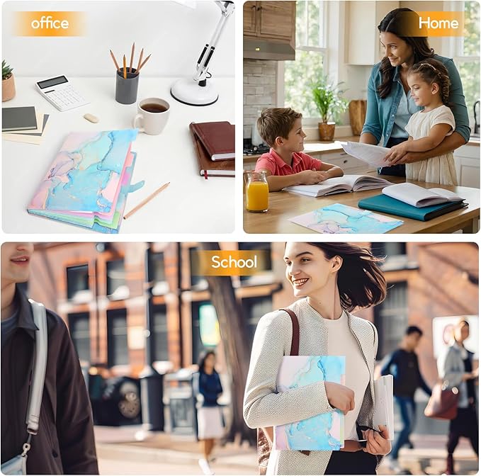 Expanding File Folder, Aesthetic Folders for School, Accordion File Organizer, Aesthetic Folder with Labels,5 Pockets Important Document Folders for School Office Home(Cyan Gold)