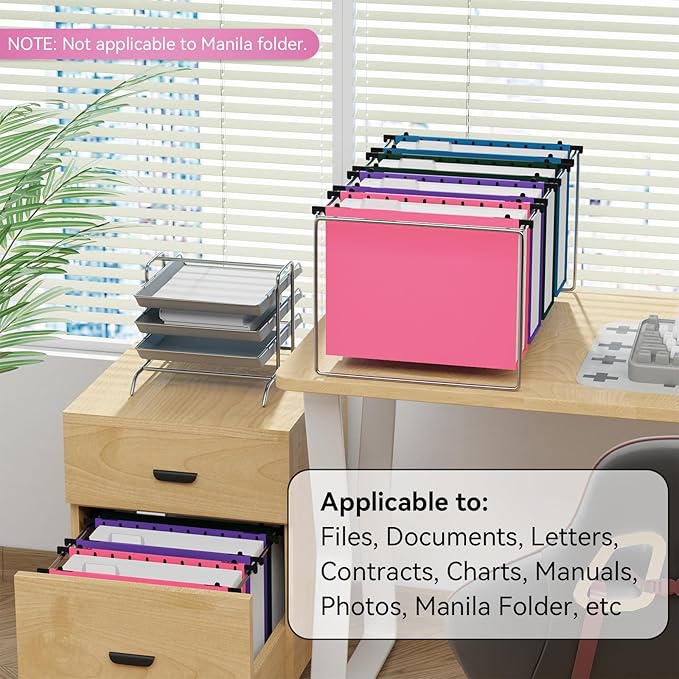 ANSOOK Plastic Hanging File Folders Letter Size, 3 Inch Reinforce Expanding File Folder,12 Pack File Cabinet Folders with 15 Insertable Tabs,Heavy Duty Accordion File Organizer for Office Home School