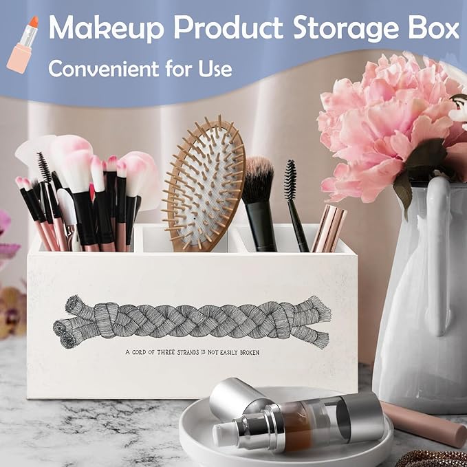 SNNDER Inspirational Christian Bible Verse Pen Holder for Desk, a Cord of Three Strands is Not Easily Broken Scripture Wooden Pen Pencil Holder Organizer for Home Office Desk Accessories